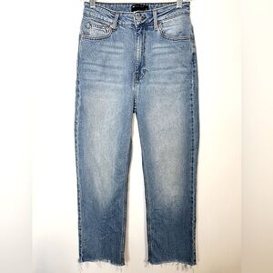 ASOS Design Denim Jeans High Waist Straight Leg Raw Hem Medium Wash Size…